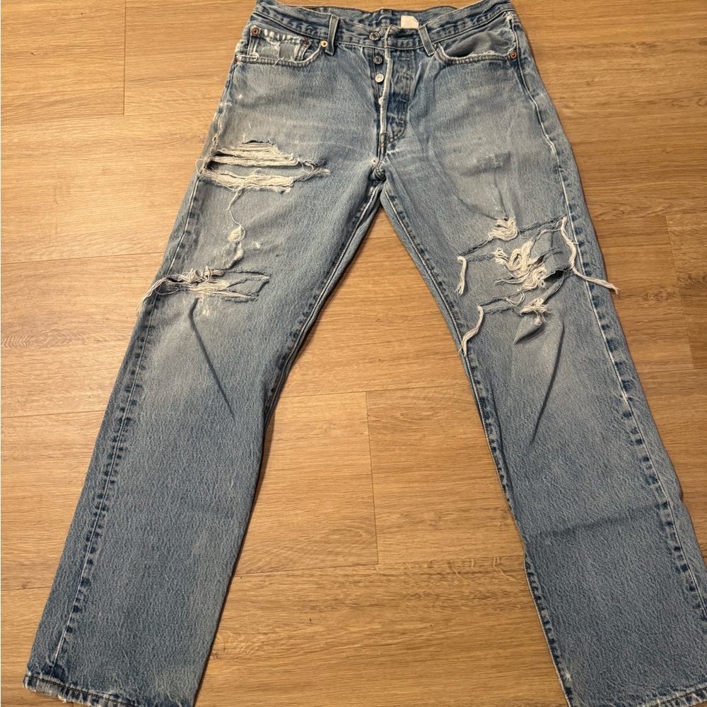 Levi's Light Blue Ripped Straight Jeans